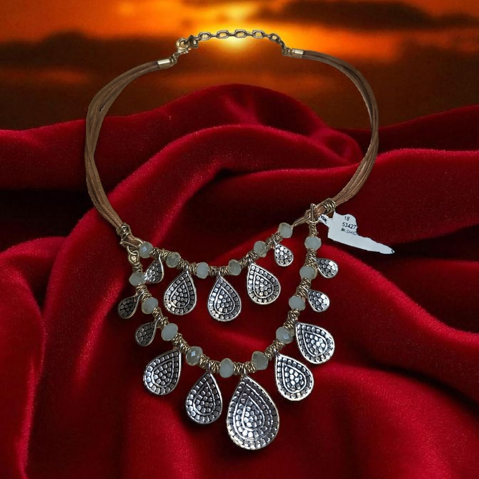 T.J.Maxx Elegant Silver, And Sky Blue Beads Teardrop Necklace